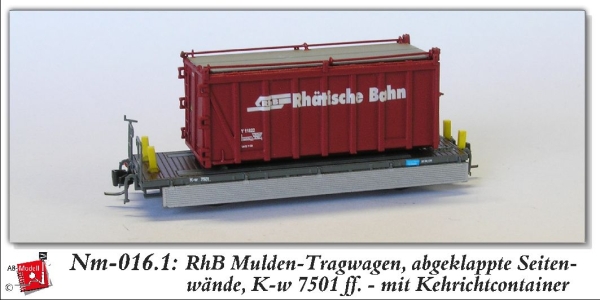 nm Ch BS RhB Tragwagen 7501 beladen, Seitenbordwände abklappber