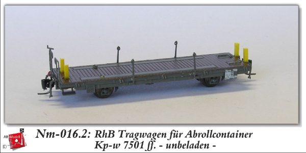 nm Ch BS RhB Tragwagen 7501 unbeladen, Schiene für Abrollcontain