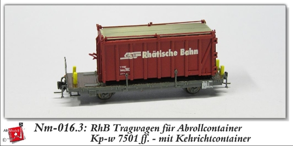 nm Ch BS RhB Tragwagen 7501 bel. Abrollcontainer