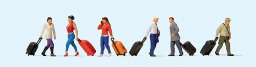 H0 Figur Gehende Reisende mit Trolleys