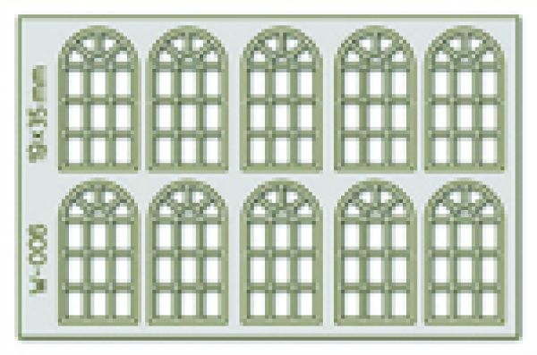 H0 Selbstbauteile Lasercut Bogenfenster 19x 35mm Scheiben 14 10x