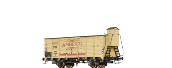 N D DR Güterwagen ged., G, 53 250, mit Bremserhaus, 2A,  Ep.II, " Lambertz  "