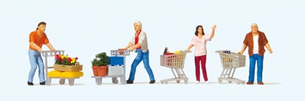 H0 Figur Kunden mit Einkaufswagen