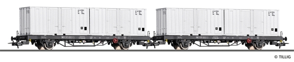 H0 D DP Güterwagen-Set 2x Containertragwagen bel.4A Ep.IV