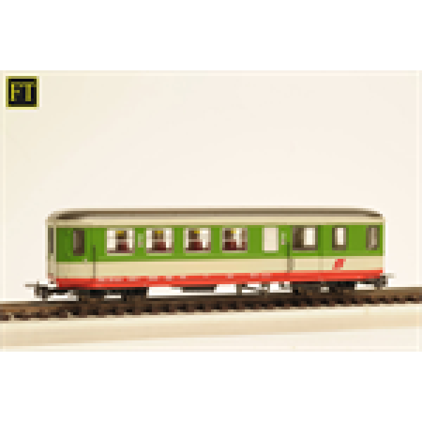 H0e Bahnfahrzeuge A Krimmler Gepäck- Sitzwagen Prinzgauer Landesbahn Schmalspurbahn, 4A, Ep.5, grün- hellgrau, rot, Halbfenster, etc..................