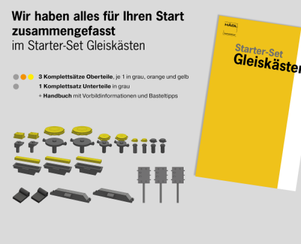 TT Ausstattung Starter Set, Gleiskästen drei kompl. Oberteile, 1x grau, 1x orange, 1x gelb, Unterteile grau, Handbuch, etc..................................................................................