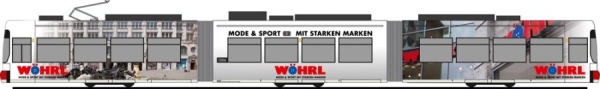 H0 D VAG Nürnberg Adtranz GT6N " Wöhrl Markenkleidung " Standmod