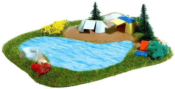 N Geländegestaltung Campingplatz mit Badesee, 15,5x 12,5cm, Zelte, etc................................................................