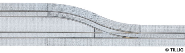 H0m TT Tramgleis Gleis Ausweich, 422mm, links, 1Sp.,   Asphalt/ Beton