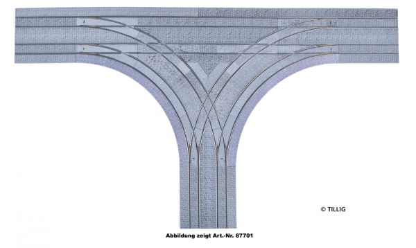 H0m TT Tramgleis Gleis T- Kreuzung, 2sp., Pflastersteine