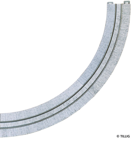 H0m TT Tramgleis Gleis gebogen R 250/ 90°,   1Sp.,  Asphalt/ Beton