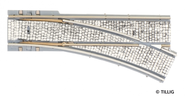 H0 Tramgleis Gleis Weiche R 250/ 25°,  rechts,  Pflastersteine