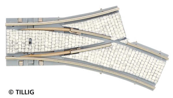 H0 Tramgleis Gleis Weiche Y R204/ R250, rechts, Pflastersteine