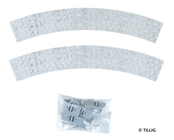 H0 Tramgleis Bodenfläche Gleis Parallelbogen, 45°, Pflaster,  St.2x