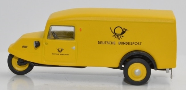 H0 D Dreirad Goliath GD 750 Kombinationswagen, " Deutsche Bundespost ", " Dreikantfeile -", etc....................