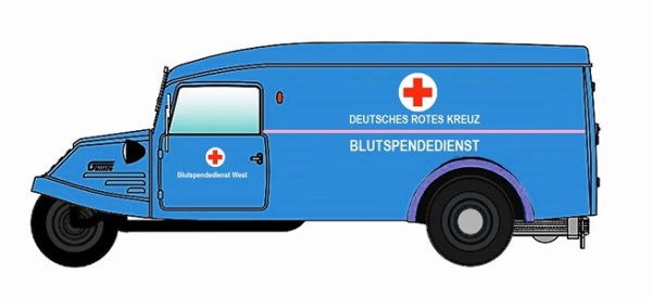 H0 D Dreirad Goliath GD 750 Kombinationswagen DRK Blutspendedienst West, " - Dreikantfeile - ", etc............... -