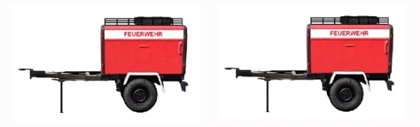 H0 Einsatzfahrzeug D DDR Feuerwehr, Kasten- Set, St.2, mit Logo, 2A, rot, etc.............