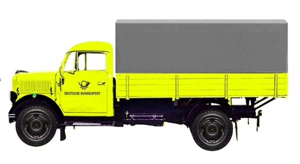 H0 D LKW Borgward LKW 1250 Hochpritsche mit Plane, Deutsche Bundespost, 2A,  Ep.III, etc..........