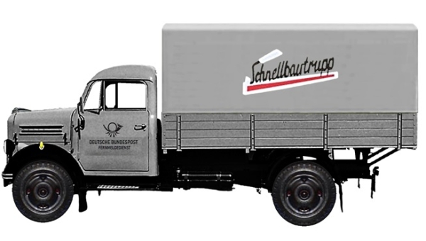 H0 D LKW Borgward LKW 1250 Hochpritsche mit Plane, Schnellbautrupp, deutsche Bundespost, Fernmeldedienst, 2A,  Ep.III, etc..........