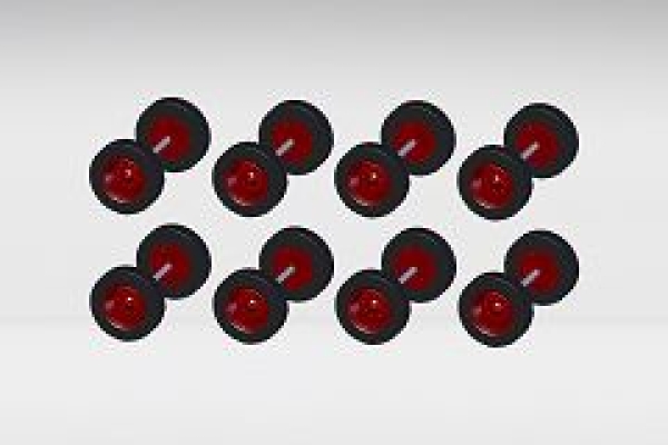 H0 Ersatzteil LKW Radsatz einzeln bereift, D=  11,7mm, 8Achsen, Felgen rot, etc................