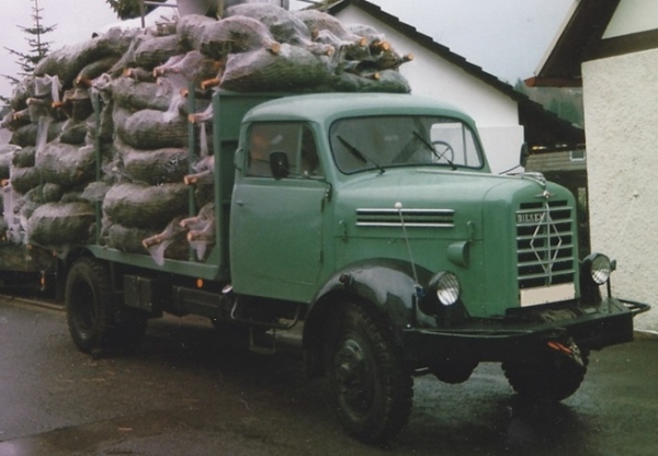 H0 D LKW Borgward B 4500 LKW Holzlaster beladen mit Weihnachtsbäumen, 2A,  Ep.III, etc....................