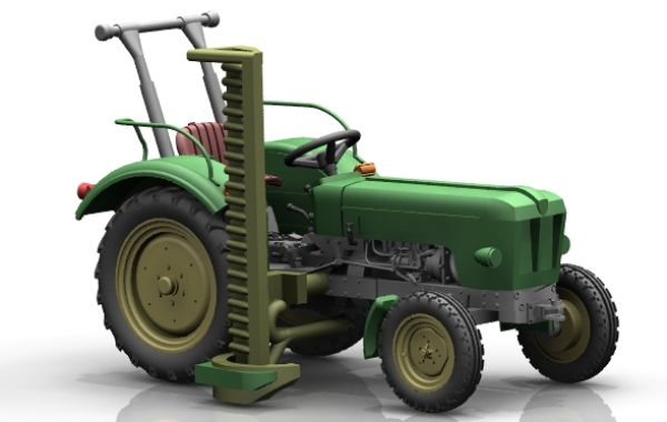 H0 D Landmaschinen Traktor Schlüter S 350, grün, mit Mähwerk und Überrollbügel,