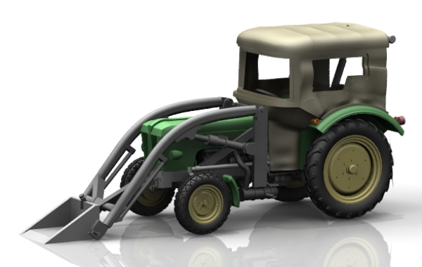 H0 D Landmaschinen Traktor Schlüter S350, grün, mit Frontlader und Kabine