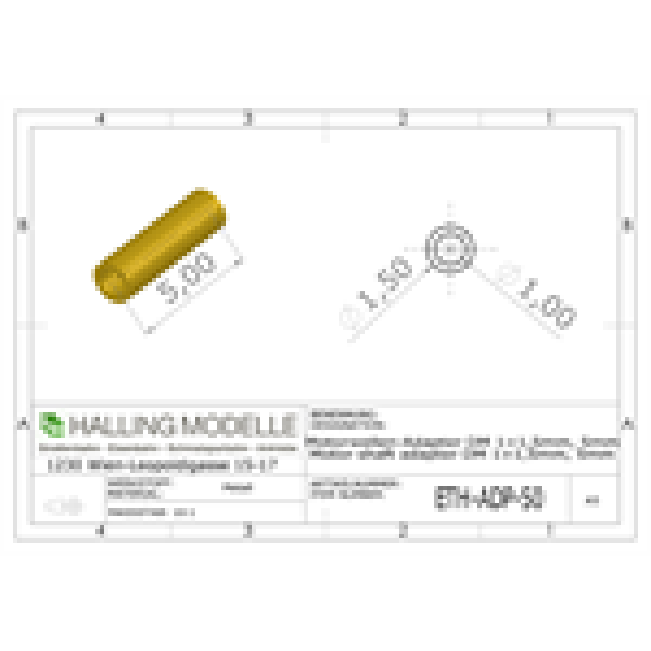 Halling Ersatzteile Adapterhülse 1mm, Achse 1,5mm 5mm lang, etc.........................