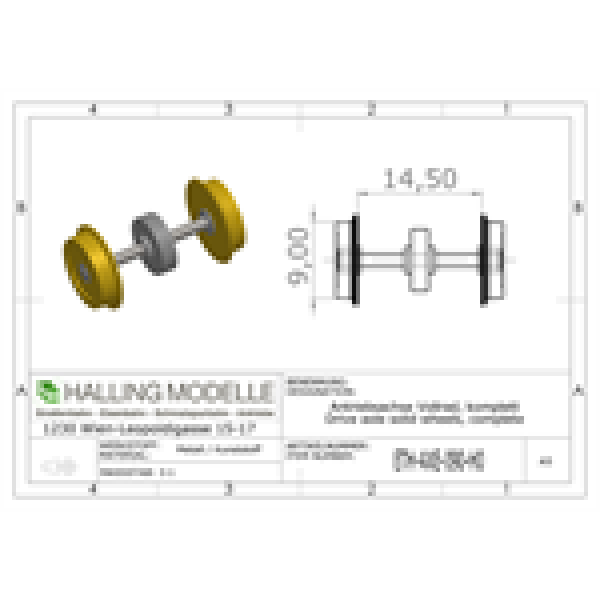 H0 Halling Ersatzteile Antriebsachsen H0, 9mm, Vollrad, Antrieb oder Achsabstand  des ADG ( 16, 19,7, 21, 23 24, 25,3mm ), Angabe damit die Zahnräder richtig aufgezogen werden können, Standard ZR ist 18, 22R, mit Schulter, etc..........................