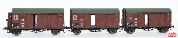 H0 D DRG Güterwagen ged., Set 3x,  " Linz ", Ommr , 2A, Ep.II, braun, Bremserbühne, geteilter Geländer