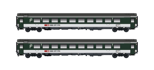 N Ch SBB Reisezugwagen Set 2x, BPM, Kl.2, 4A, Ep.V- VI, grau/ grau, etc........................................................................