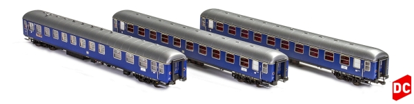 H0 D DB Reisezugwagen Set 3x,  Halbspeise- Reisezugwagen,  Kl.1,  4A,  EIV, blau, Messezug Hannover, etc.................