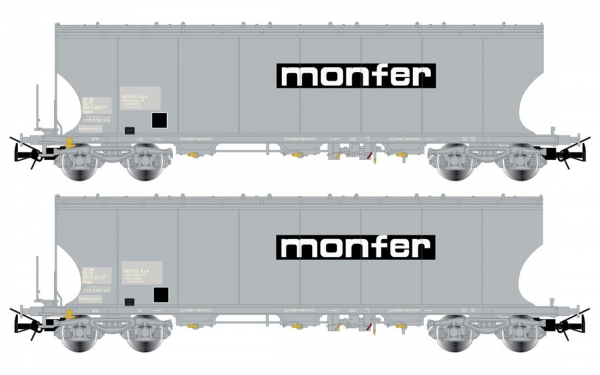 H0 I FS Silowagen Set, 2teilig, 4A, Ep.IV- V,  L= 458mm, gewölbte Silowände,  grau, " Monfer "