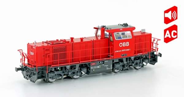H0 A ÖBB Diesellokomotive BR 2070.048, 4A Ep.VI, Gehäuse rot,  Fahrgestell schwarz , Sound, Wortmarke, etc................