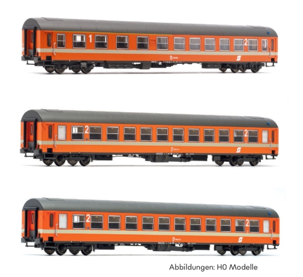 N A ÖBB Personenzugwagen Set 3x, UIC- X, Kl.2, 4A, Ep.IV, orange, etc..........