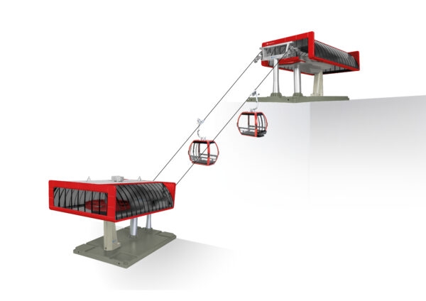1: 32 Seilbahnen Umlaufseilbahn elektr., Tal- Bergstation, schwarz/ rot, Kabine V Omega 2x, Zwischenstütze, Seil 8m, Seilverbindungsmuffe, ohne Batterieanschluss oder Spannungsversorgung,  etc...............................................................