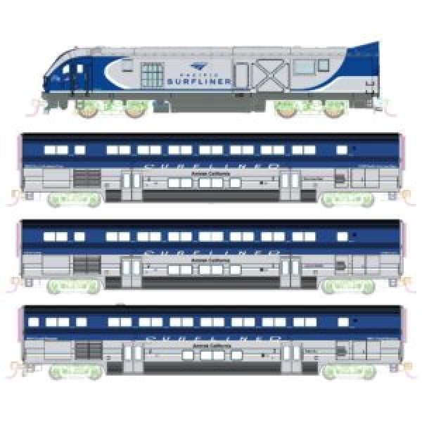 N USA Zug- Set Siemens SC-44+ 3 Surfliner Amtrak. 4A, Ep.VI, R= 2= 228mm, Lichtwechsel rot- weiß, etc.................................