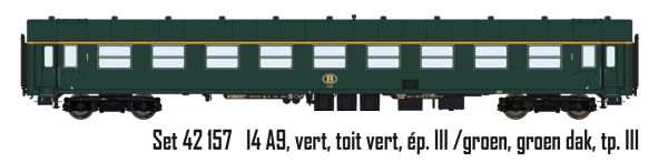 H0 B SNCB Reisezugwagen 14 A9, 4A, Ep.III, grün, etc..............................................