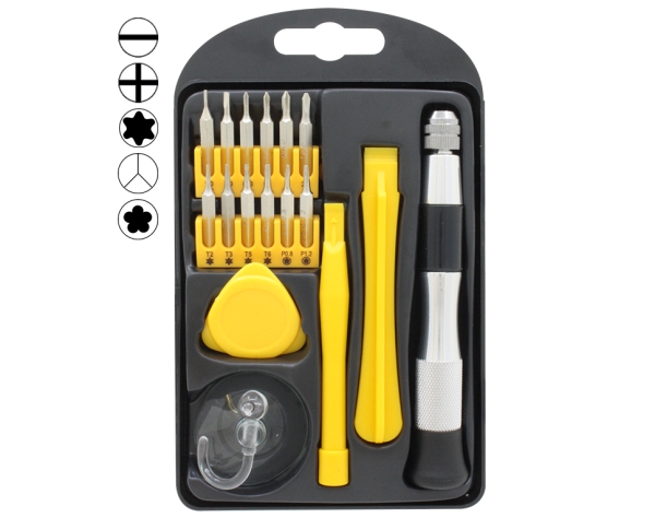 Werkzeug Donau Mini Bits Handy Reparatur Set 17teilig, Bitlänge 45mm, Hebewerkzeug 2x aus PP, Dreieckhebel, etc......................................................................