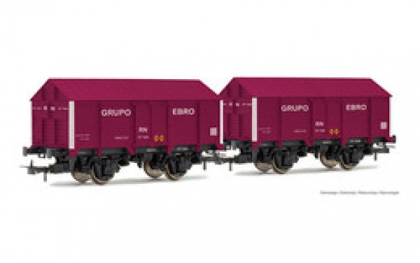 H0 E RENFE Güterwagen Set, 2x, ged.,  2A,  Ep.III, dunkelrot, " Grupo Ebro ", etc................