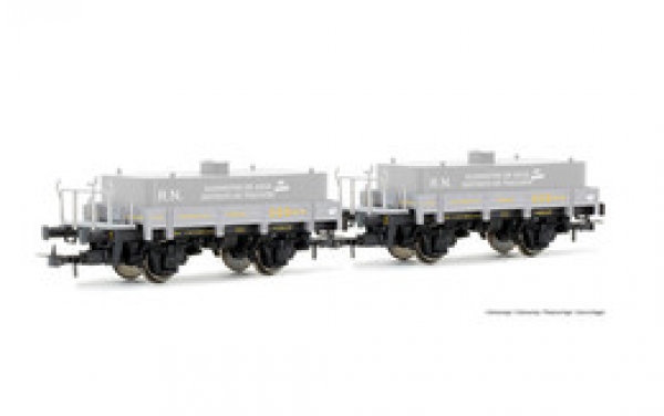 H0 E RENFE  Flachwagen Set, bel., 2x, ged.,  2A,  Ep.III, grau, Wassertanks, etc......................