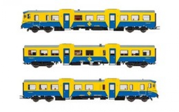 H0 E RENFE Dieseltriebwagen  R 592, 3teilig, 4A, Ep.IV- V, blau gelb, etc....................