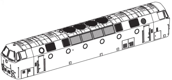 TT Piko Ersatzteile D DB Diesellokomotive BR 219 Gehäuse, dekoriert mit Fenster, etc...............................................................