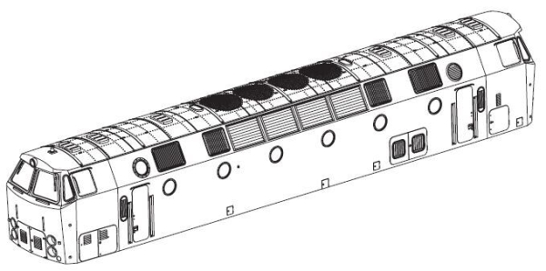 TT Piko Ersatzteile D DR Diesellokomotive BR 119 Gehäuse, dekoriert mit Fenster, etc................................................................................