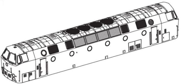 TT Piko Ersatzteile D DB Diesellokomotive BR 219 Gehäuse, dekoriert mit Fenster, etc...............................................................