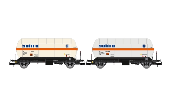 H0 E RENFE Gaskesselwagen Set 2x, mit Bremserbühne, 2A, Ep.IV, " Saltra", weiß- orange, etc..................................