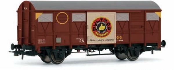 H0 E RENFE Güterwagen, ged, 2A, Ep.IV, " Bultaco, braun, Werbeaufschrift, etc................................