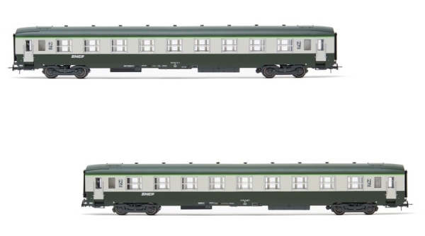 H0 F SNCF Reisezugwagen Set 2x, U59 89, " DEV AO ", 4A, Ep.IV, grün- grau, etc.....................................