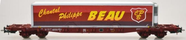 H0 F SNCF Flachwagen bel., 4A, Ep.V, braun, " BEAU "