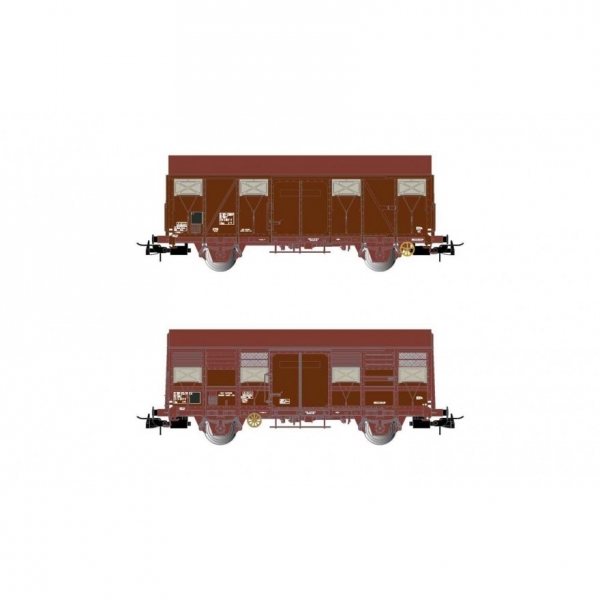 H0 F SNCF Güterwagen Set 2x, ged., 2A, Ep.IV, braun, " FRET- EXPRESS ", etc....................................